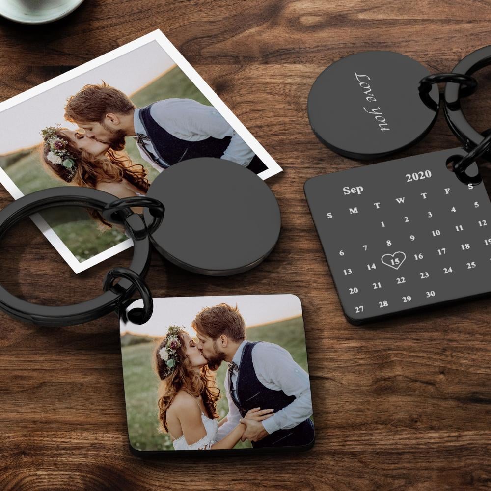 🔥Custom Photo Keychain Engraved Calendar Keychain Gifts Black🎁