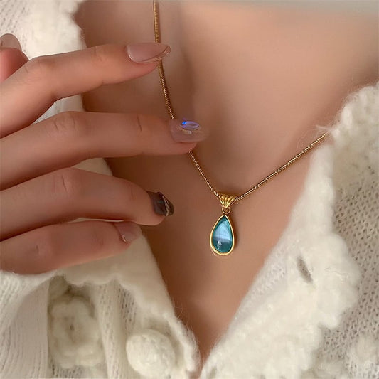 💎Water Drop Ocean Pendant silver snake necklace